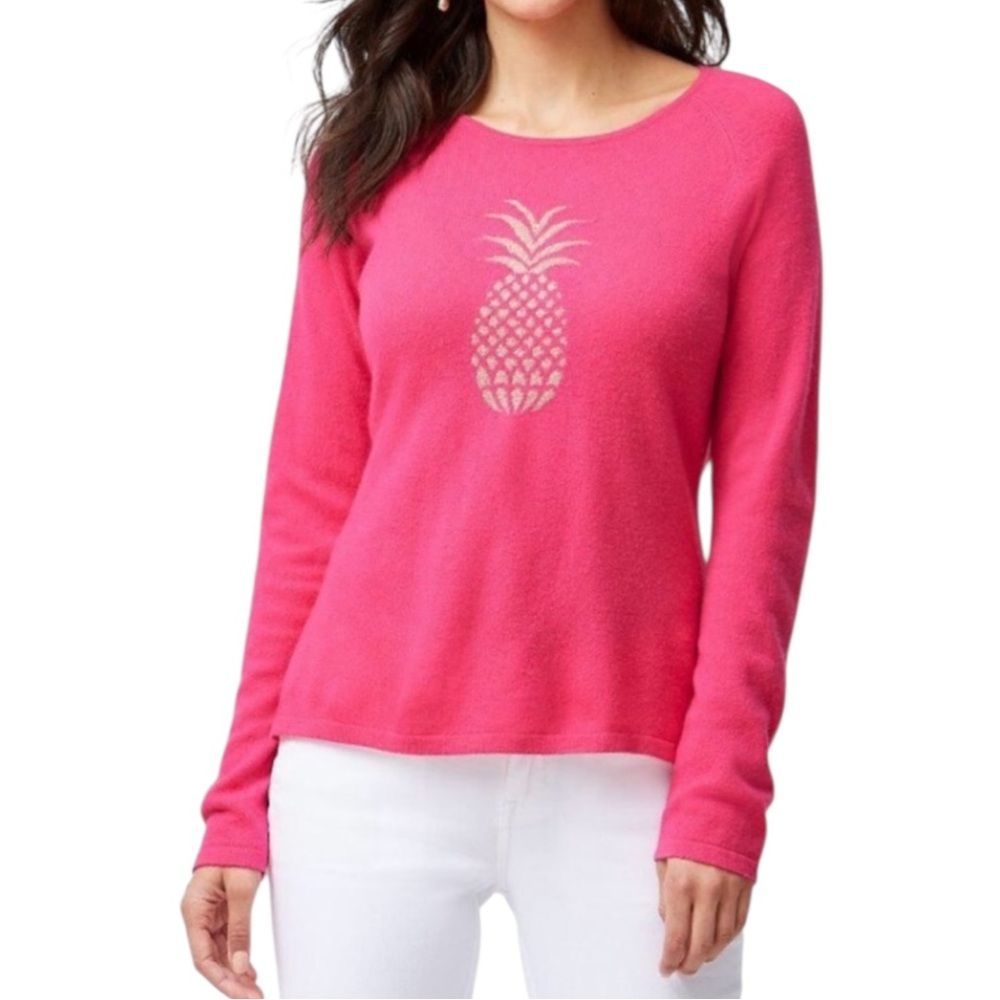 TOMMY BAHAMA Serena Wool/Cashmere Blend Pink Pineapple Embellished Top Size M